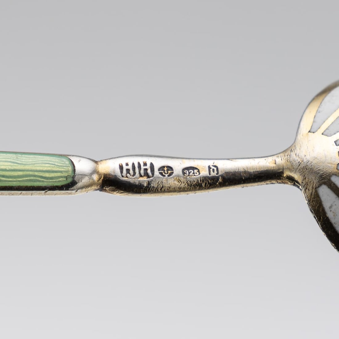 ANTIQUE 20thC NORWEGIAN SOLID SILVER GILT & ENAMEL SET OF SIX SPOONS - 6