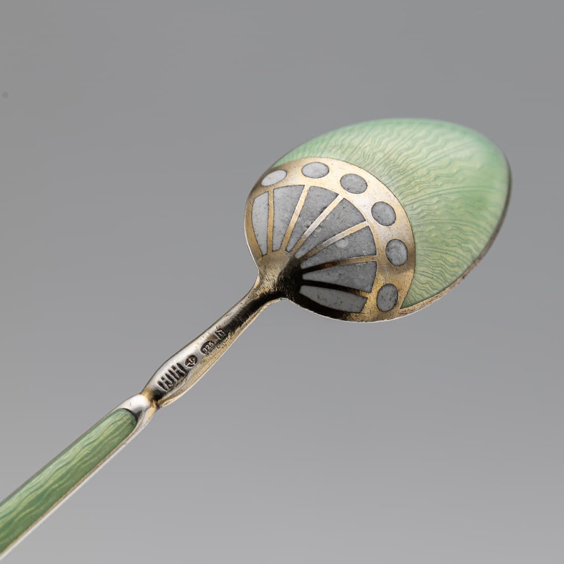 ANTIQUE 20thC NORWEGIAN SOLID SILVER GILT & ENAMEL SET OF SIX SPOONS - 8