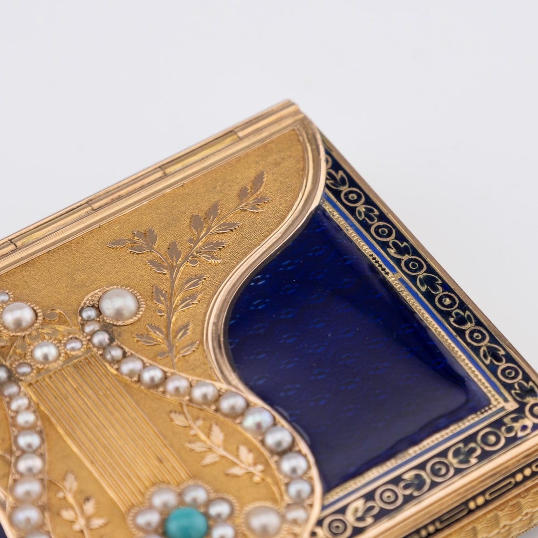 ANTIQUE 19thC SWISS 18k GOLD PEARL SET & ENAMEL MUSICAL BOX, REMOND c.1800 - 19