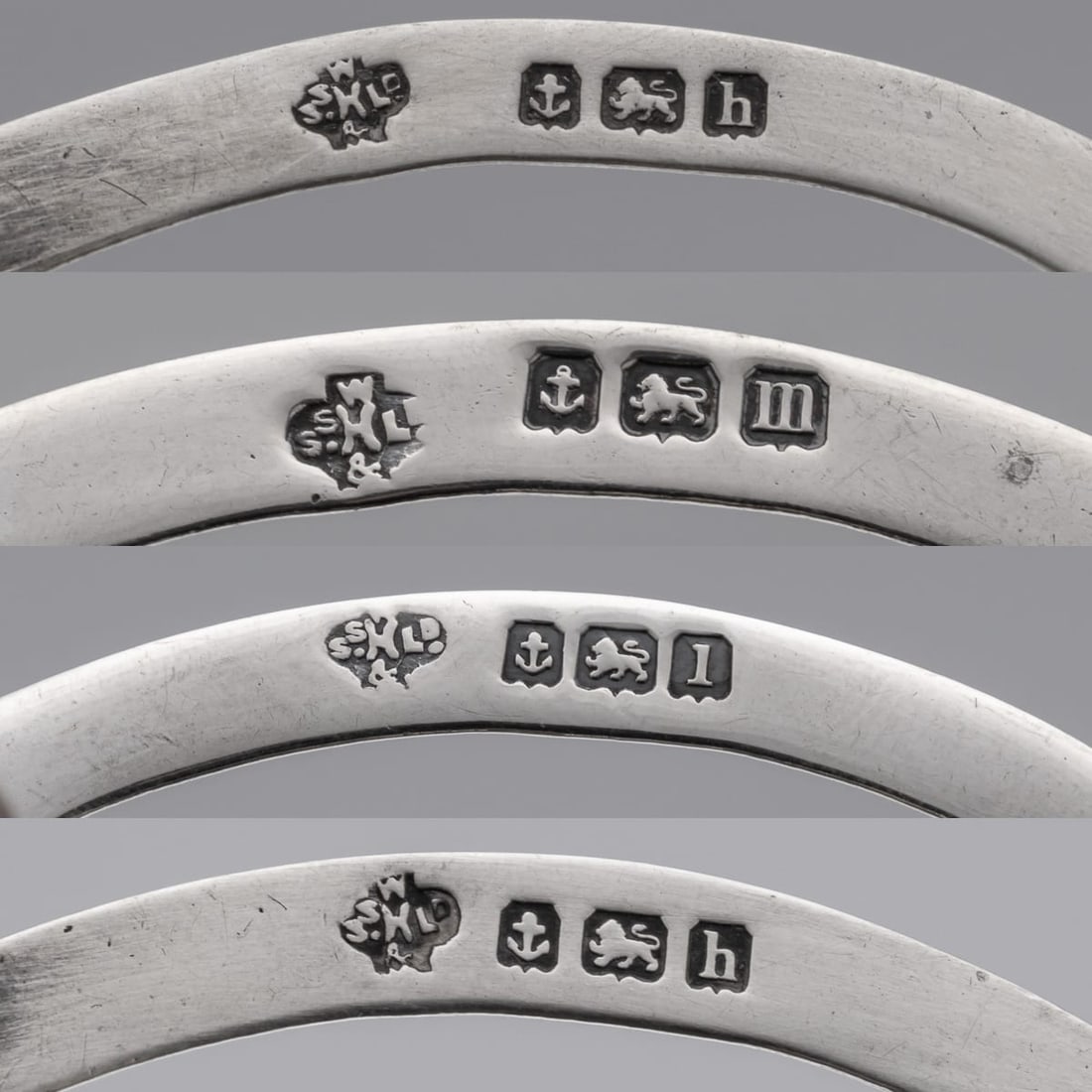 ANTIQUE 20thC ENGLISH SOLID SILVER SET OF FOUR MENU HOLDERS, BIRMINGHAM c.1907 - 6