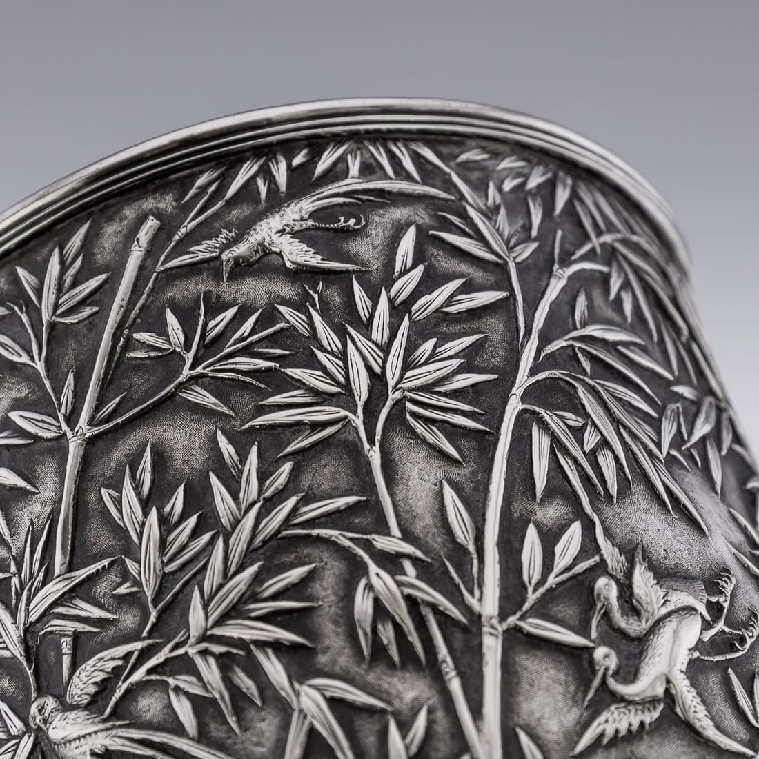 ANTIQUE 19thC CHINESE EXPORT SOLID SILVER GOBLET, LEECHING c.1870 - 14