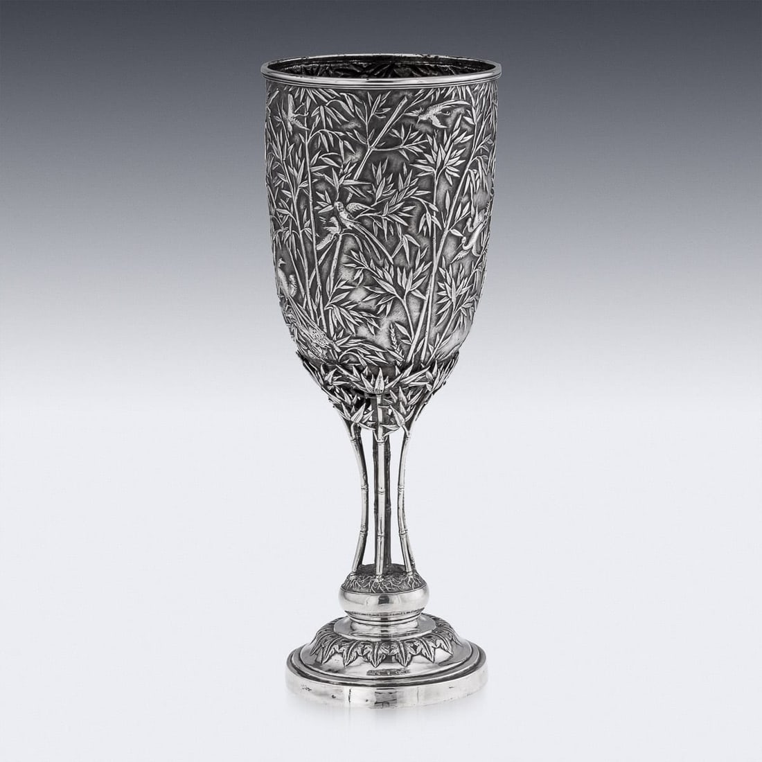 ANTIQUE 19thC CHINESE EXPORT SOLID SILVER GOBLET, LEECHING c.1870 - 3