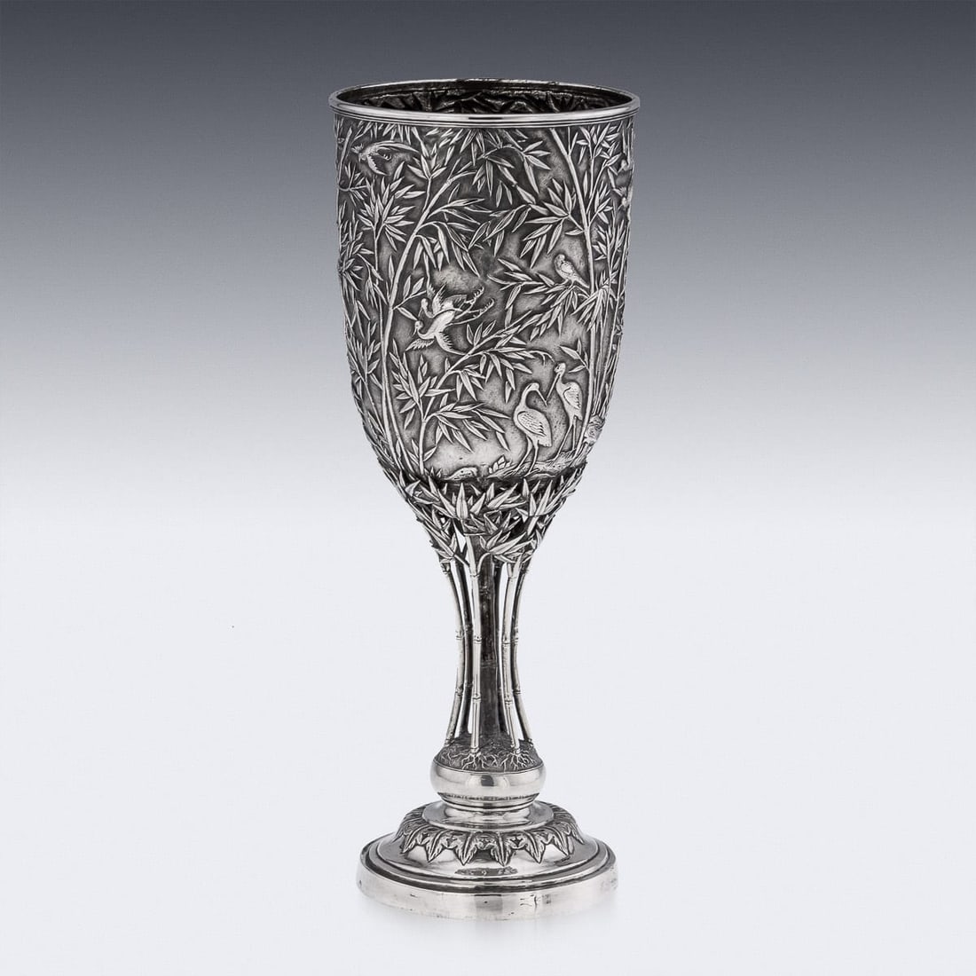 ANTIQUE 19thC CHINESE EXPORT SOLID SILVER GOBLET, LEECHING c.1870 - 4