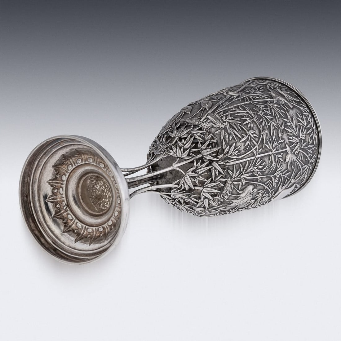 ANTIQUE 19thC CHINESE EXPORT SOLID SILVER GOBLET, LEECHING c.1870 - 6