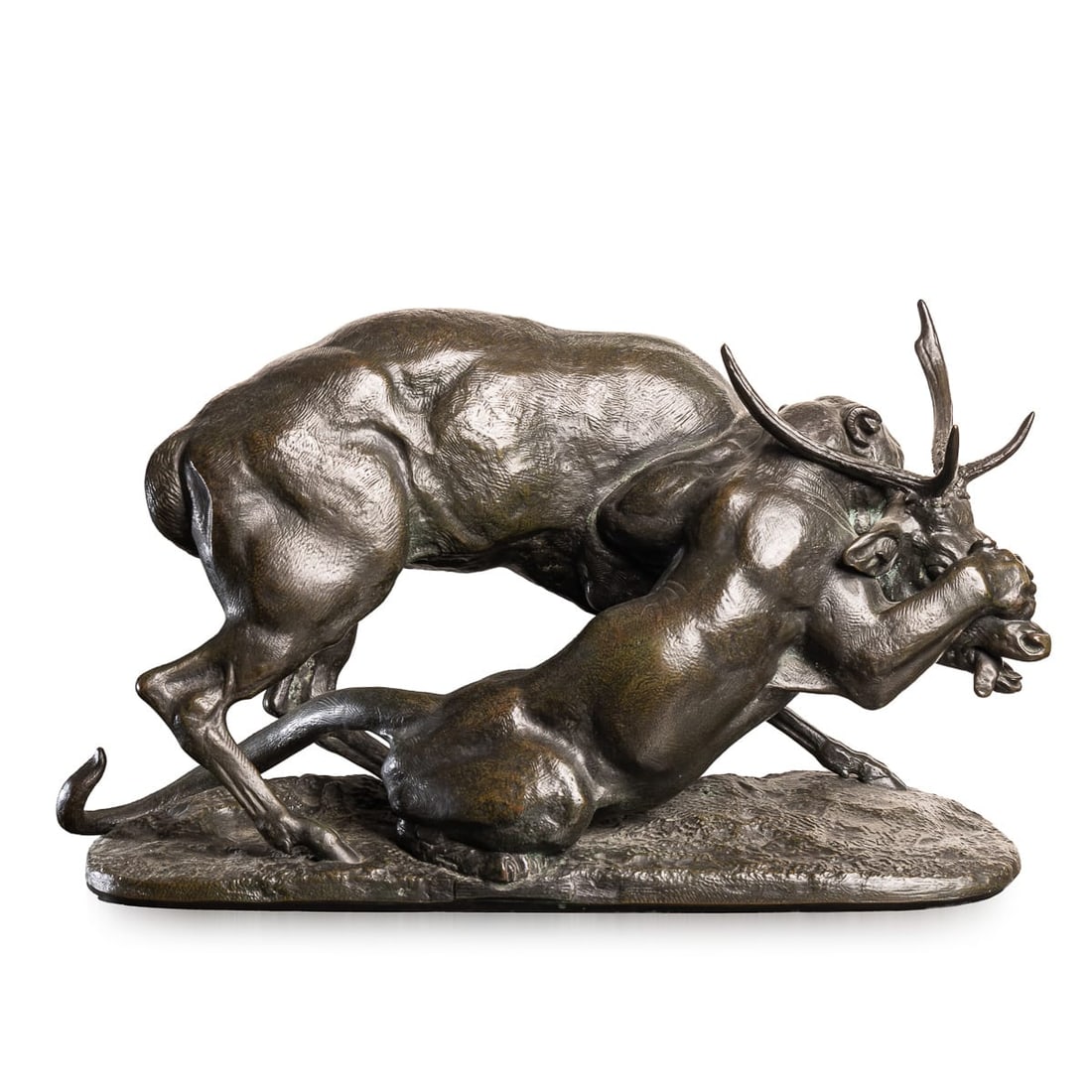 FRENCH BRONZE PANTHER & STAG HUNTING SCENE, ANTOINE-LOUIS BARYE (1796-1875) - 2