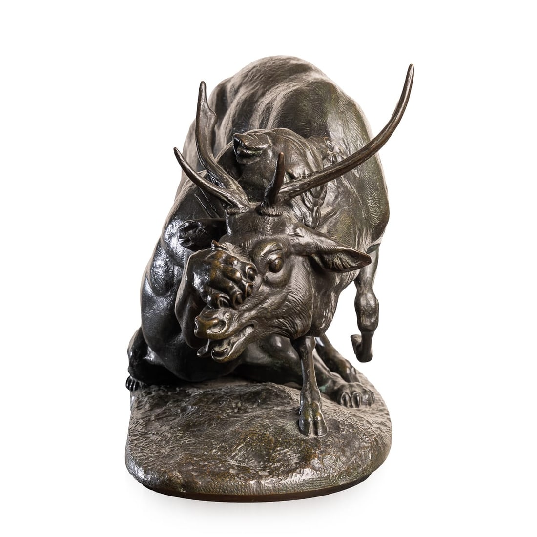 FRENCH BRONZE PANTHER & STAG HUNTING SCENE, ANTOINE-LOUIS BARYE (1796-1875) - 3