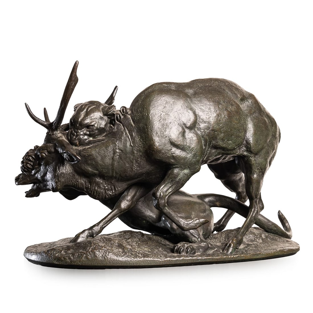FRENCH BRONZE PANTHER & STAG HUNTING SCENE, ANTOINE-LOUIS BARYE (1796-1875) - 4