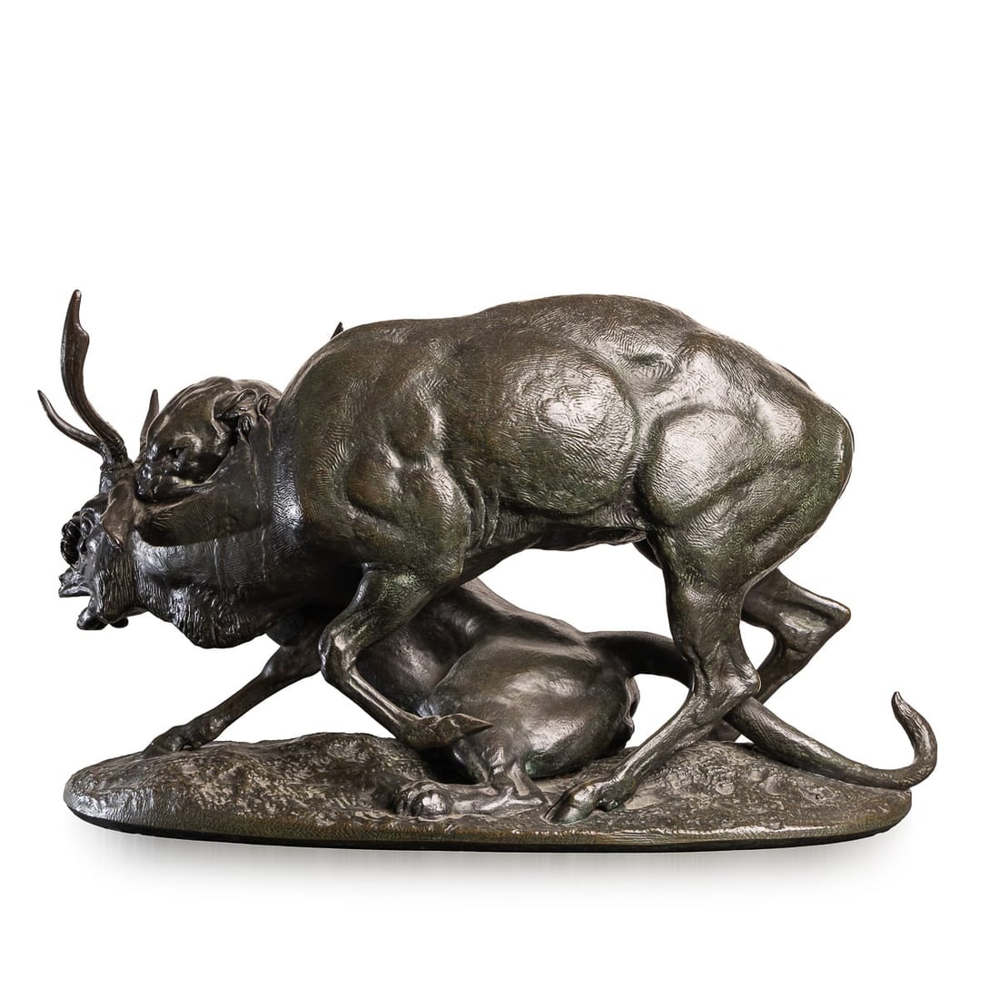 FRENCH BRONZE PANTHER & STAG HUNTING SCENE, ANTOINE-LOUIS BARYE (1796-1875) - 5