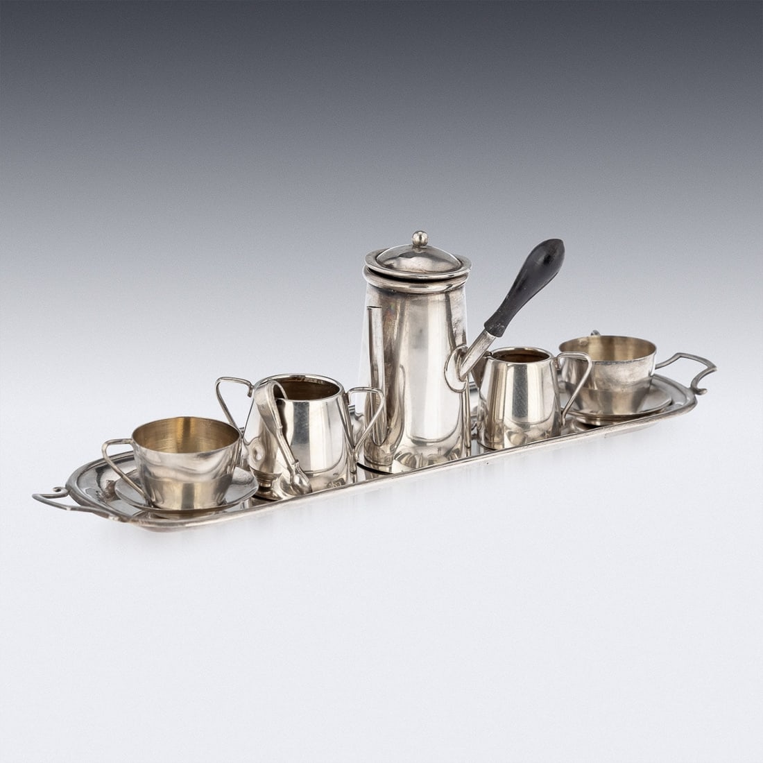 ANTIQUE 20thC ENGLISH MINIATURE SOLID SILVER COFFEE SERVICE, BIRMINGHAM c.1912 - 3