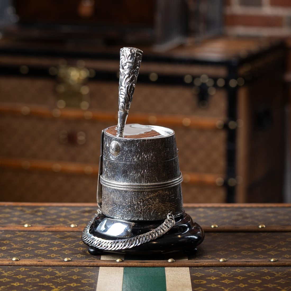 ANTIQUE 20thC EDWARDIAN SOLID SILVER REGIMENTAL TABLE SNUFF MULL, LONDON c.1908 - 2