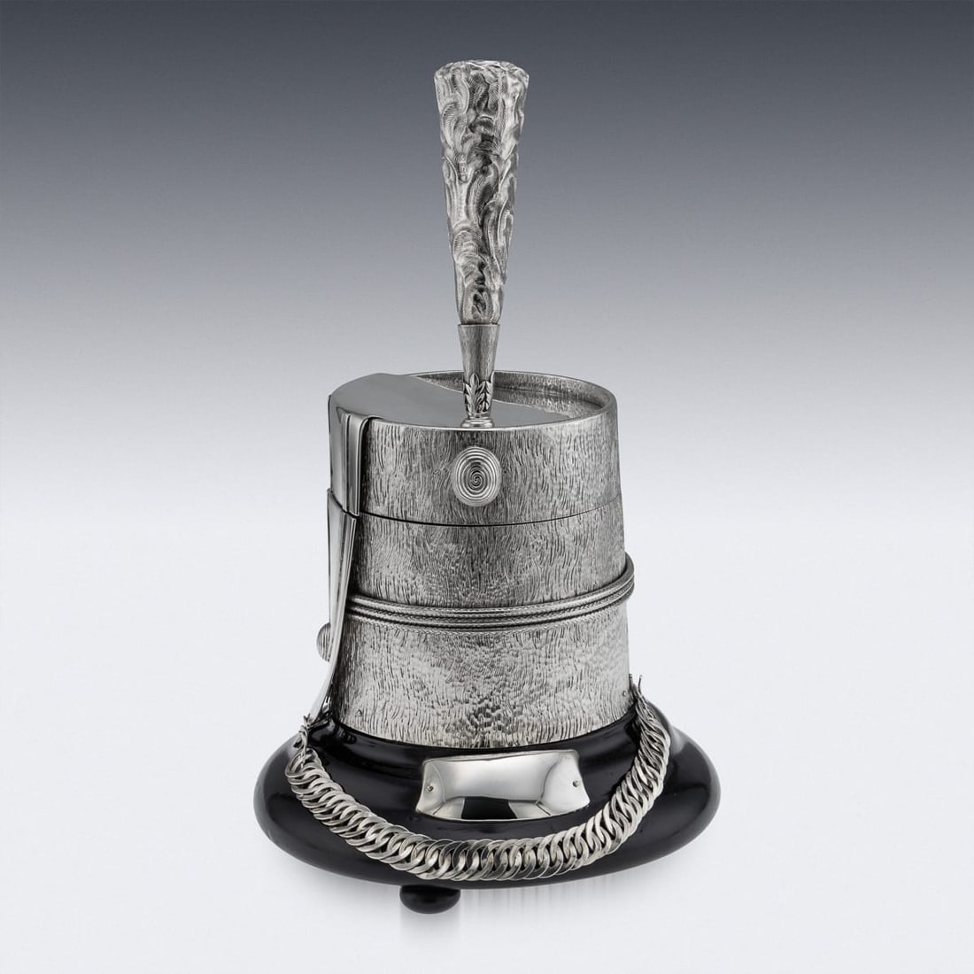 ANTIQUE 20thC EDWARDIAN SOLID SILVER REGIMENTAL TABLE SNUFF MULL, LONDON c.1908 - 3