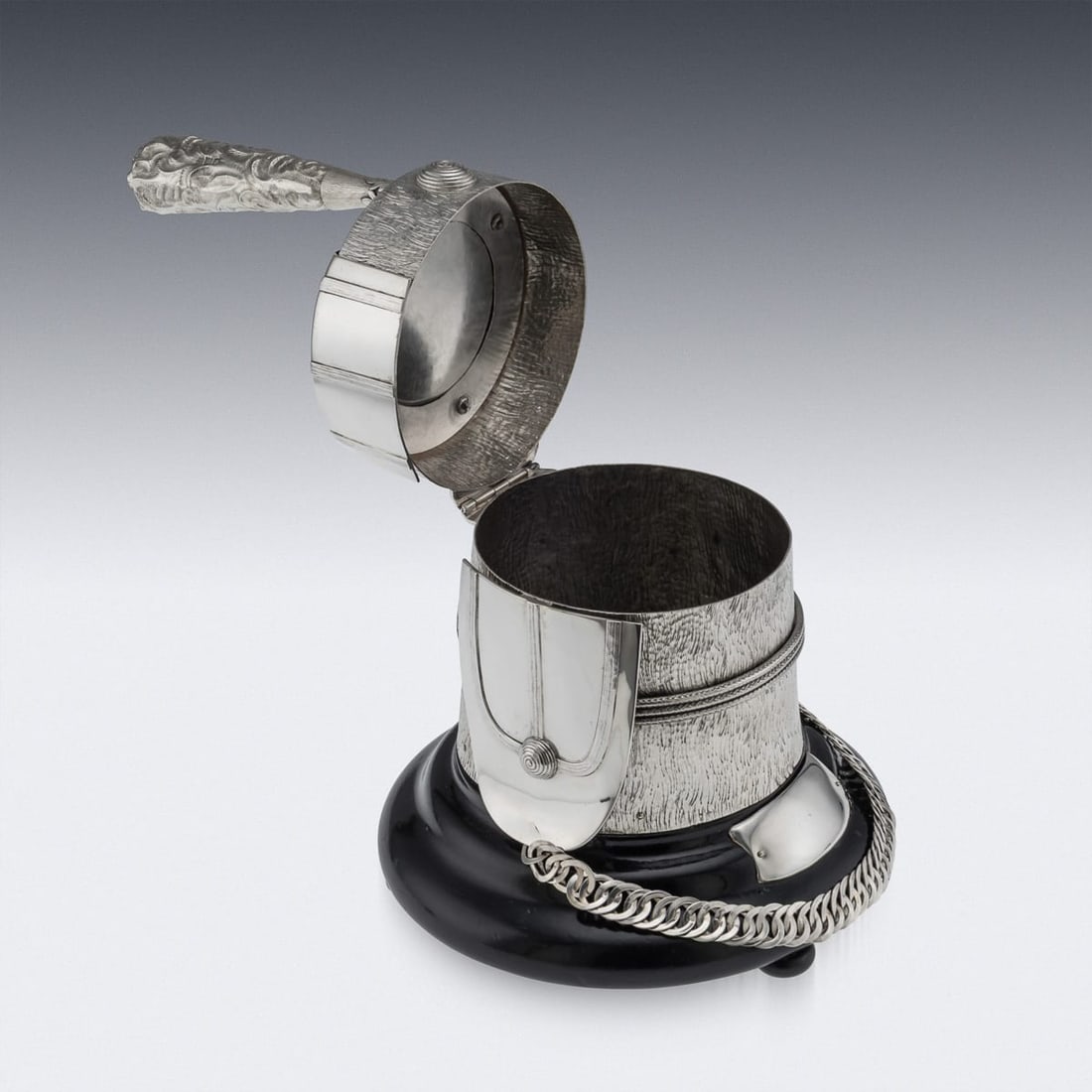 ANTIQUE 20thC EDWARDIAN SOLID SILVER REGIMENTAL TABLE SNUFF MULL, LONDON c.1908 - 7