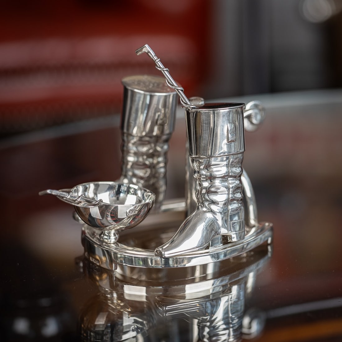 ANTIQUE 20thC ENGLISH SOLID SILVER NOVELTY JOCKEY CONDIMENT SET c.1908 - 2