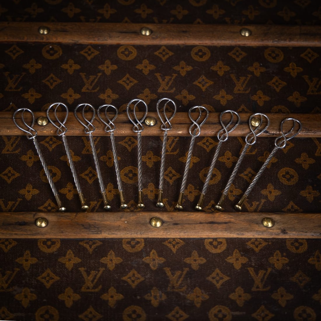 VINTAGE 20thC SET OF 10 HERMÈS GILT SOLID SILVER GILT CHAMPAGNE STIRRERS, FRANCE - 2