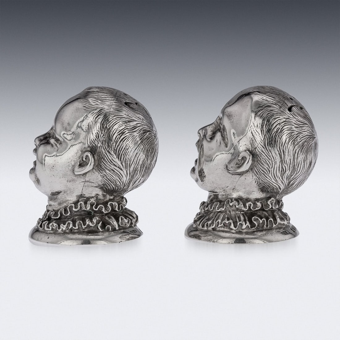 ANTIQUE 19thC VICTORIAN SOLID SILVER NOVELTY SALT & PEPPER, LONDON c.1880 - 3