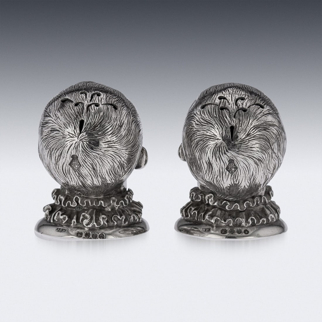 ANTIQUE 19thC VICTORIAN SOLID SILVER NOVELTY SALT & PEPPER, LONDON c.1880 - 4