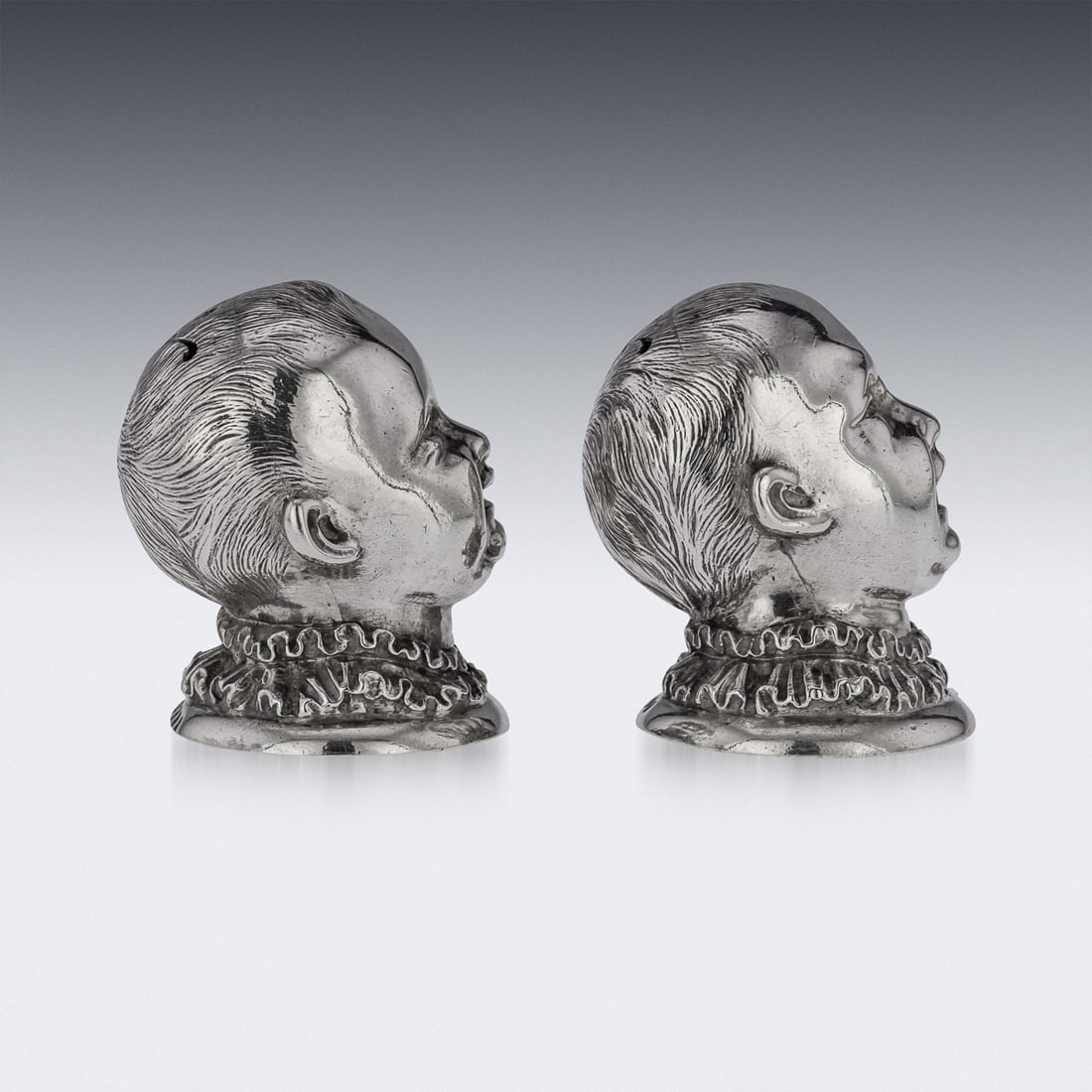 ANTIQUE 19thC VICTORIAN SOLID SILVER NOVELTY SALT & PEPPER, LONDON c.1880 - 5