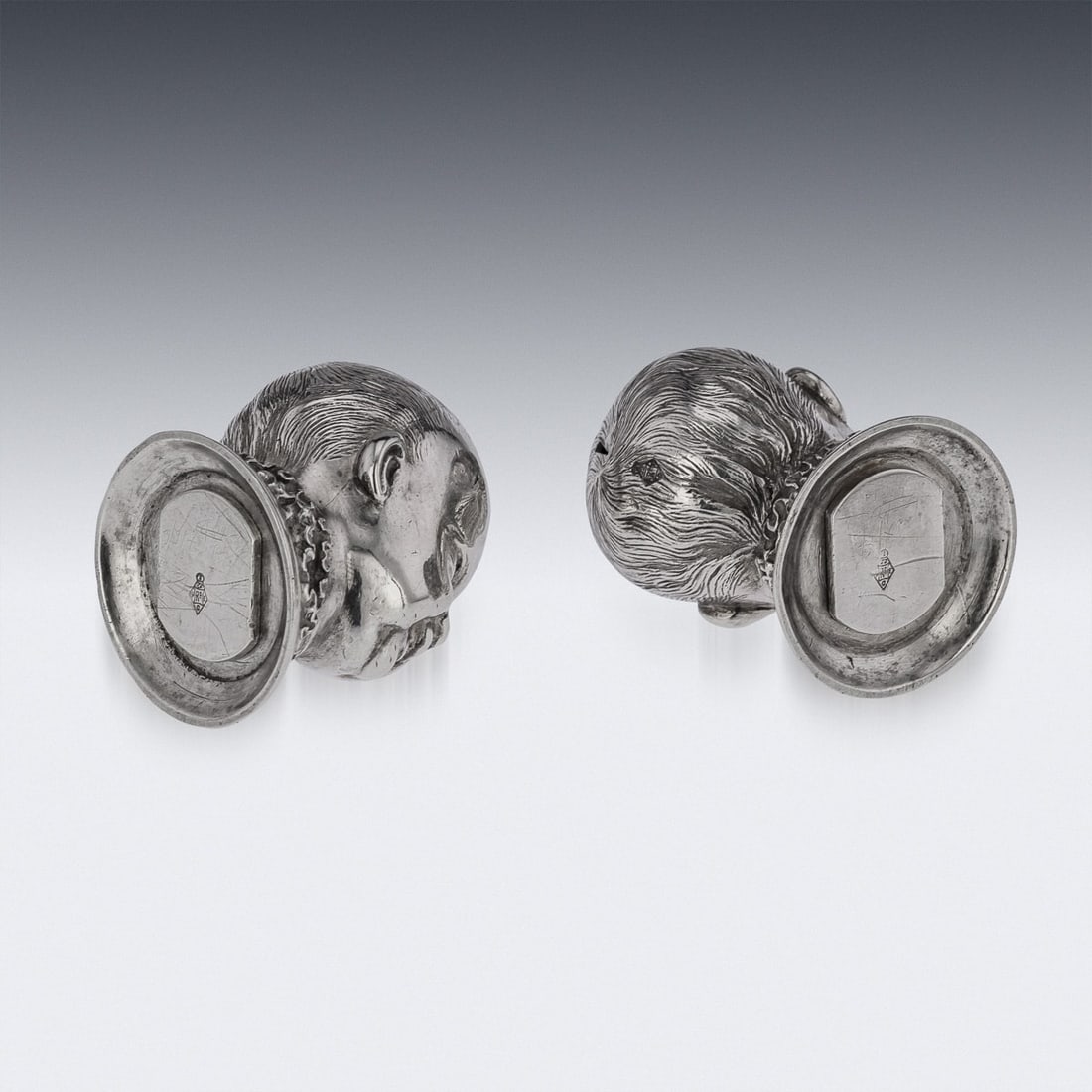 ANTIQUE 19thC VICTORIAN SOLID SILVER NOVELTY SALT & PEPPER, LONDON c.1880 - 6