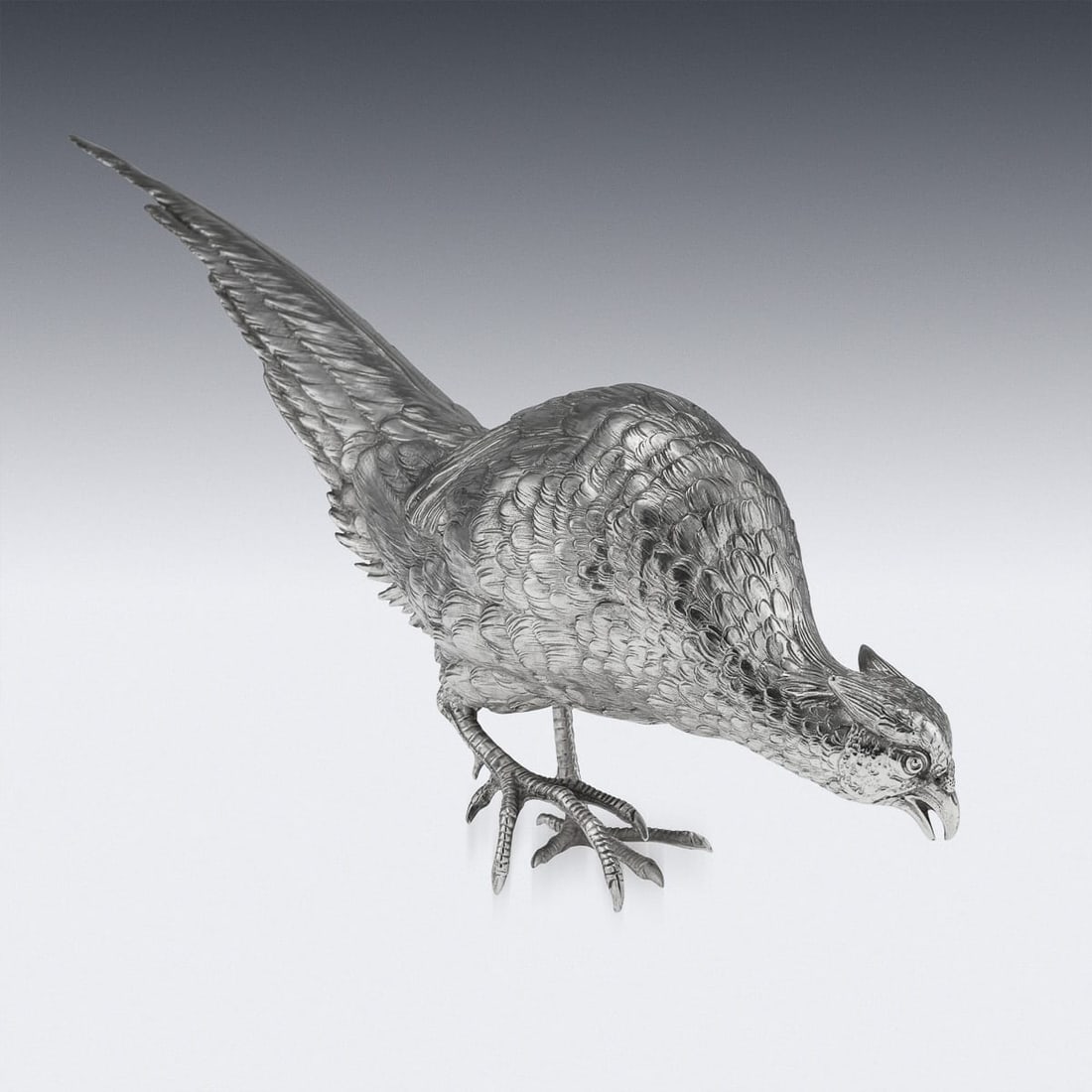ANTIQUE 20thC ITALIAN SOLID SILVER PAIR OF PHEASANT STATUES c.1920 - 10