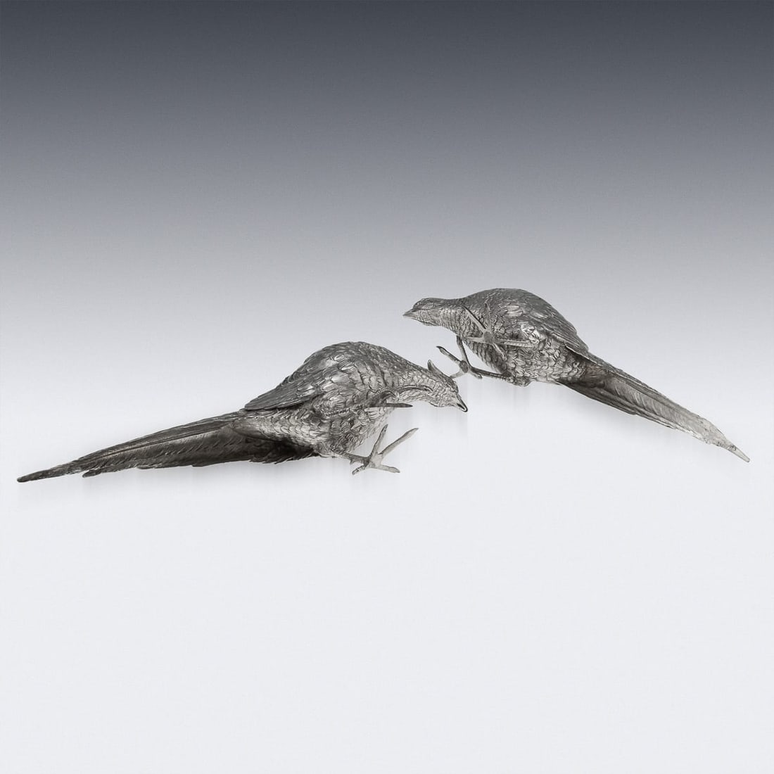 ANTIQUE 20thC ITALIAN SOLID SILVER PAIR OF PHEASANT STATUES c.1920 - 11