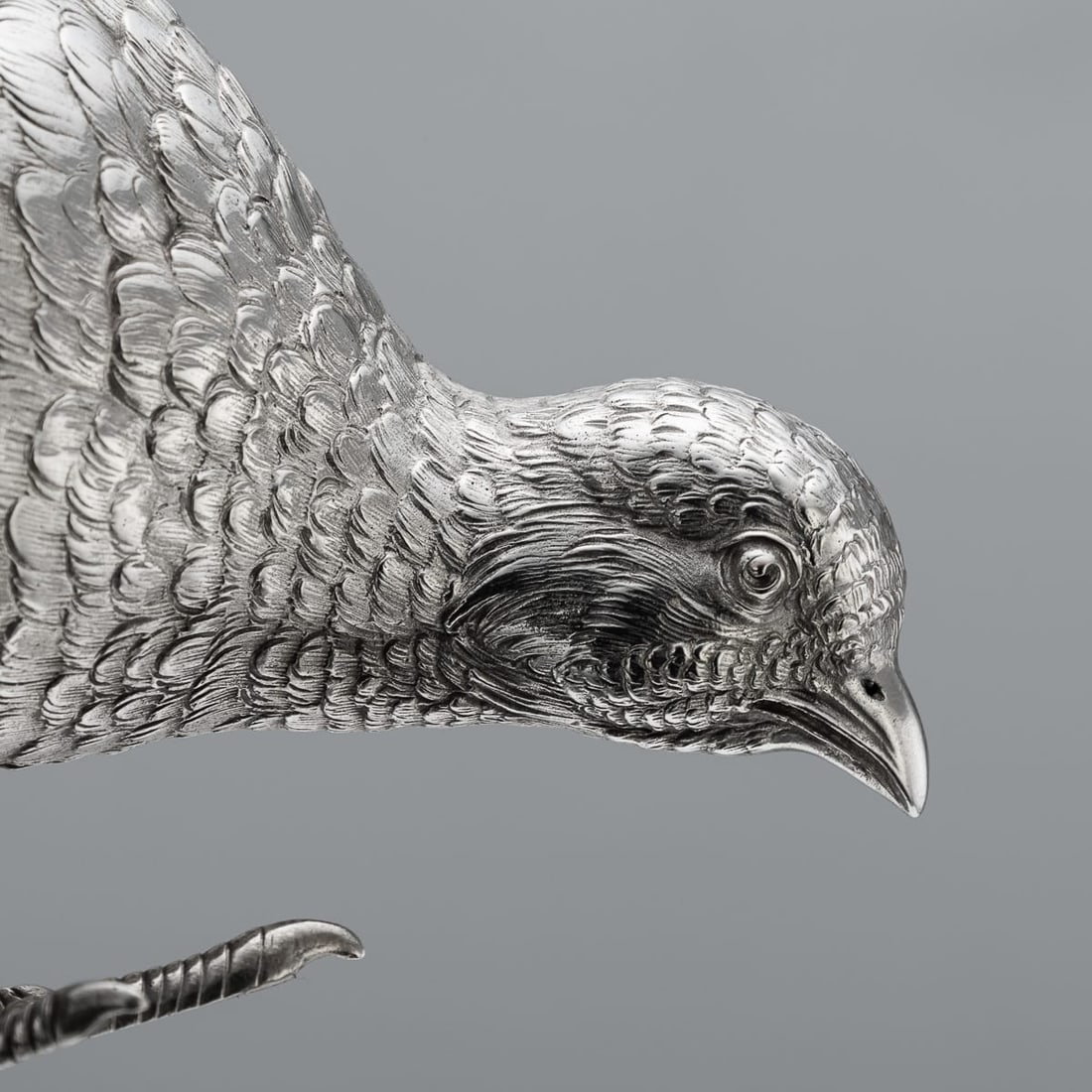 ANTIQUE 20thC ITALIAN SOLID SILVER PAIR OF PHEASANT STATUES c.1920 - 14