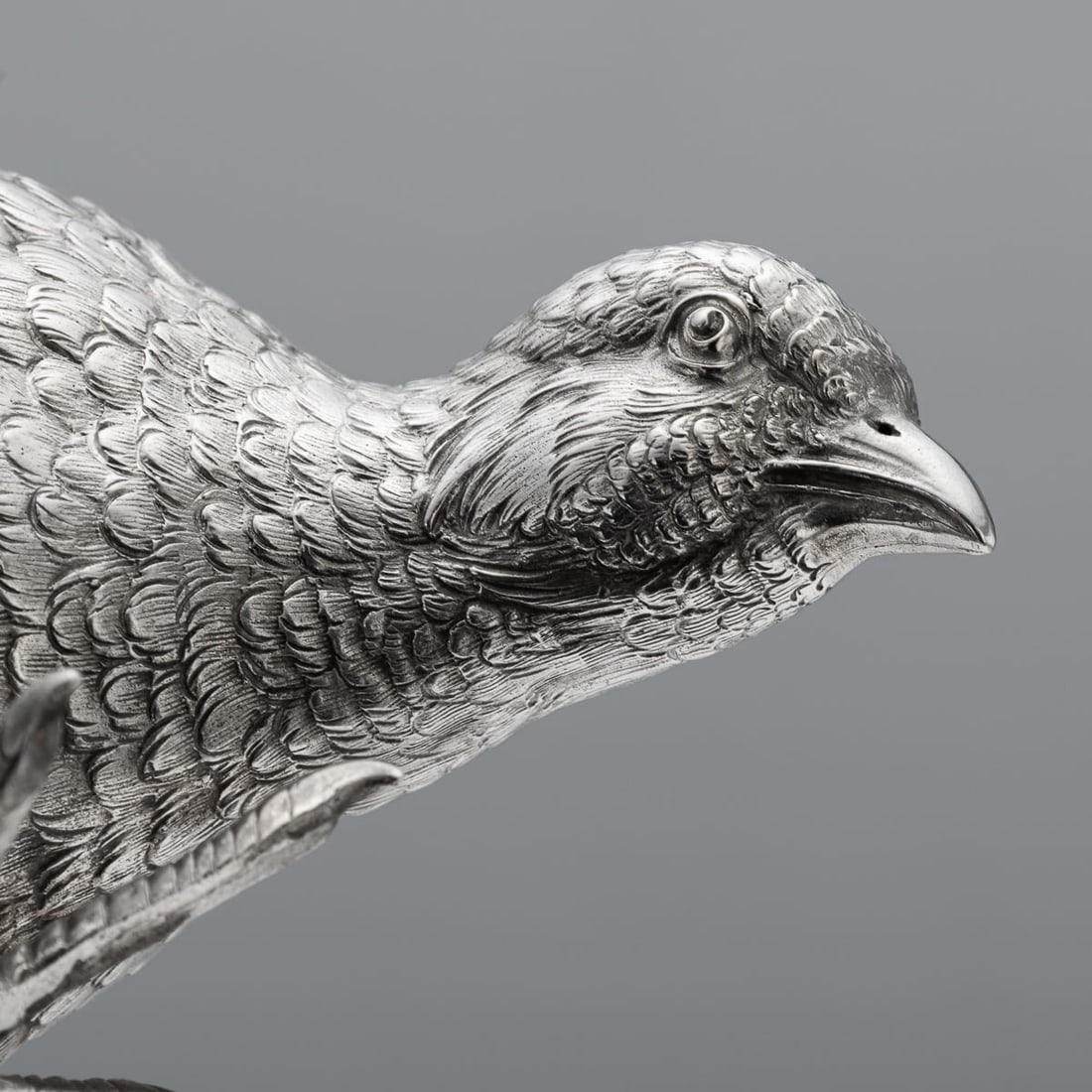 ANTIQUE 20thC ITALIAN SOLID SILVER PAIR OF PHEASANT STATUES c.1920 - 15