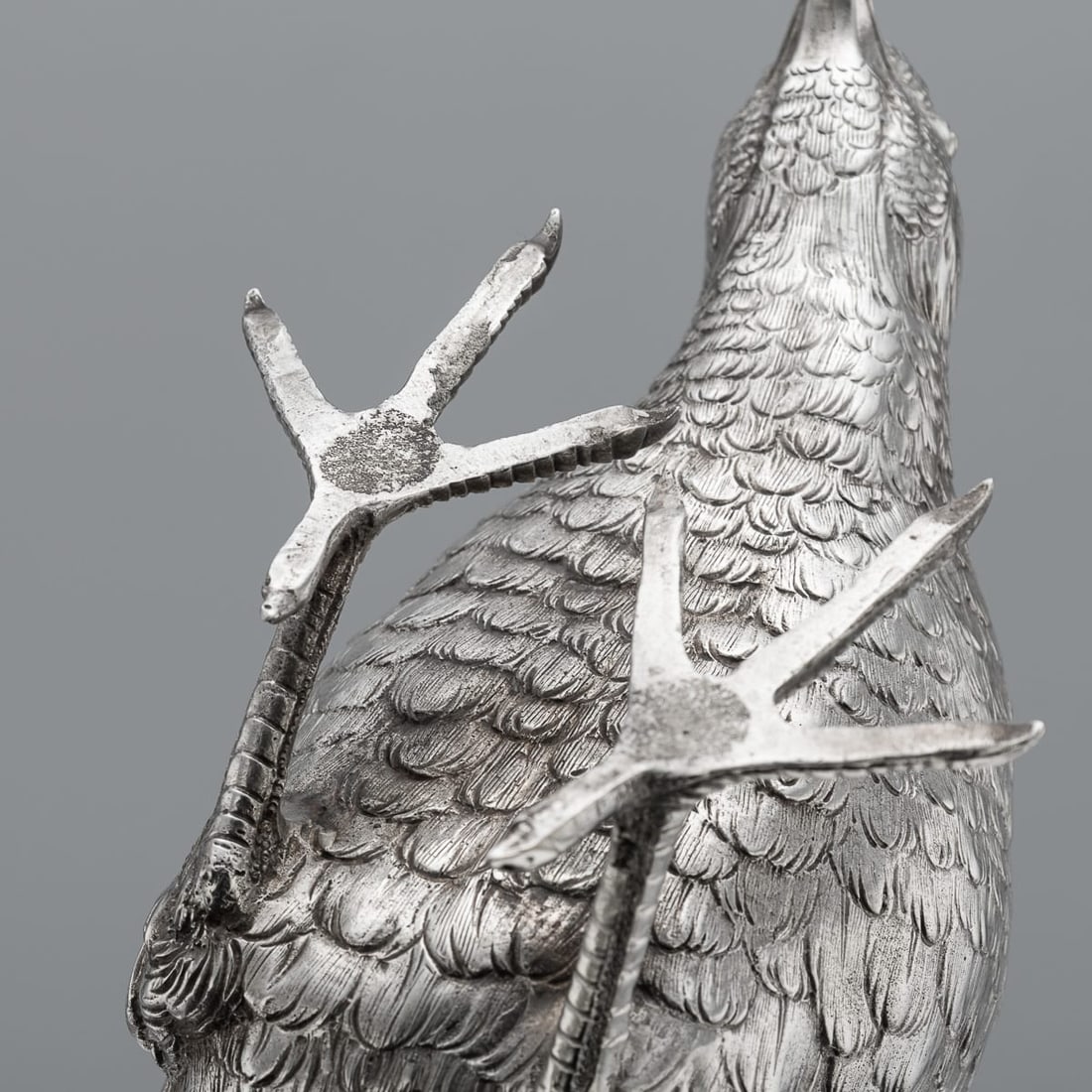 ANTIQUE 20thC ITALIAN SOLID SILVER PAIR OF PHEASANT STATUES c.1920 - 19