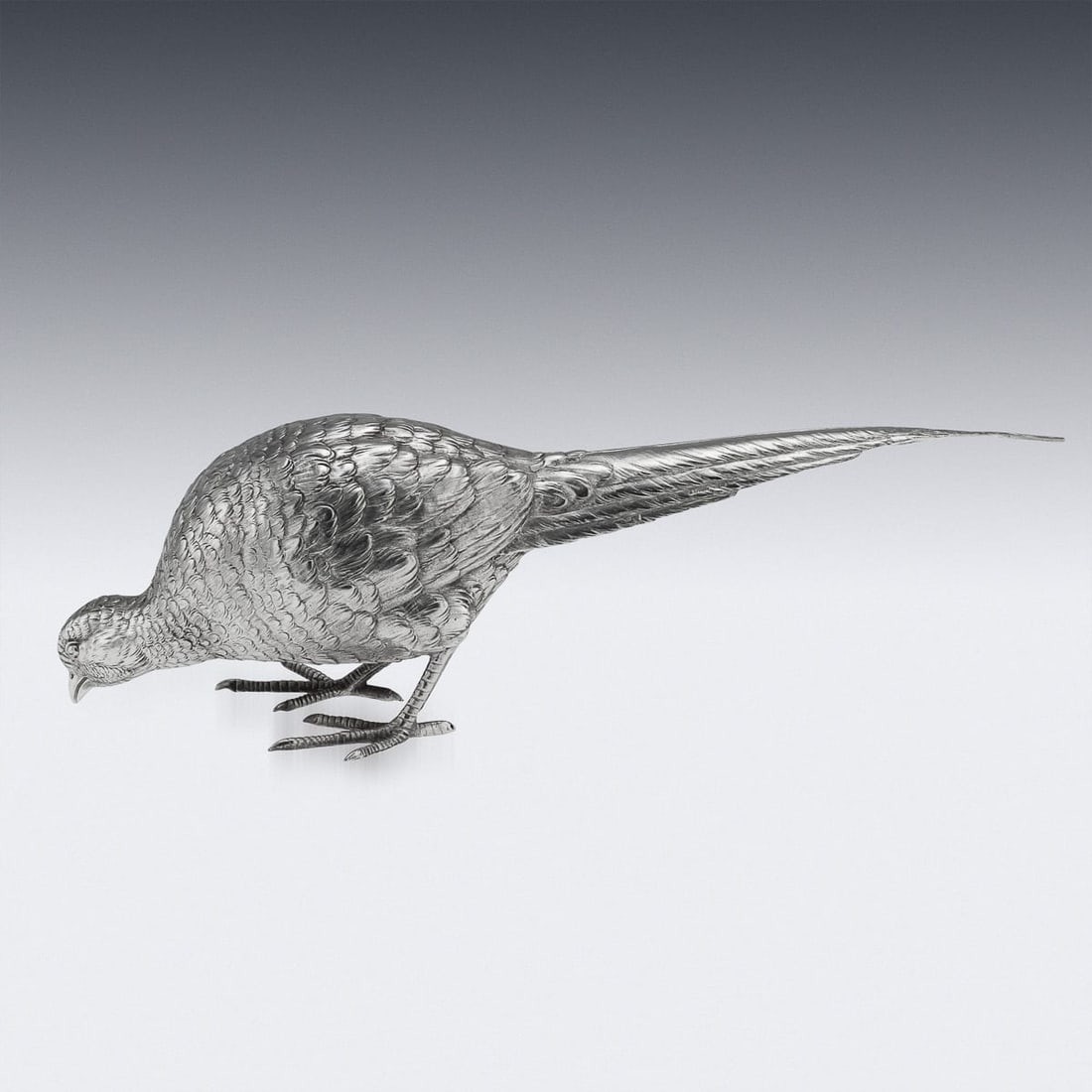 ANTIQUE 20thC ITALIAN SOLID SILVER PAIR OF PHEASANT STATUES c.1920 - 3