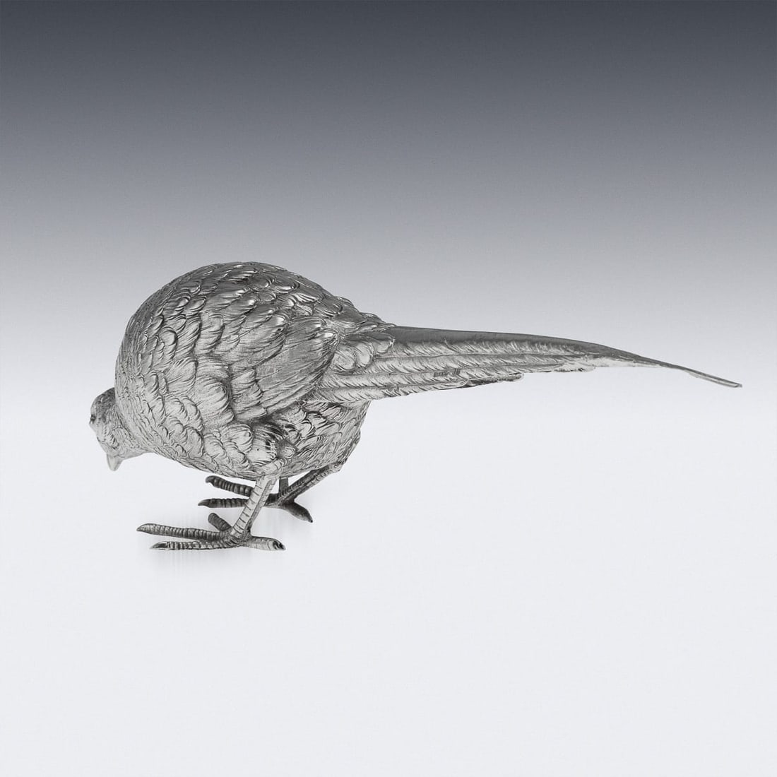 ANTIQUE 20thC ITALIAN SOLID SILVER PAIR OF PHEASANT STATUES c.1920 - 4
