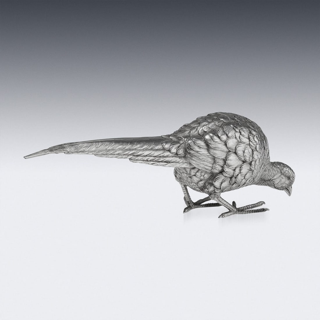 ANTIQUE 20thC ITALIAN SOLID SILVER PAIR OF PHEASANT STATUES c.1920 - 5