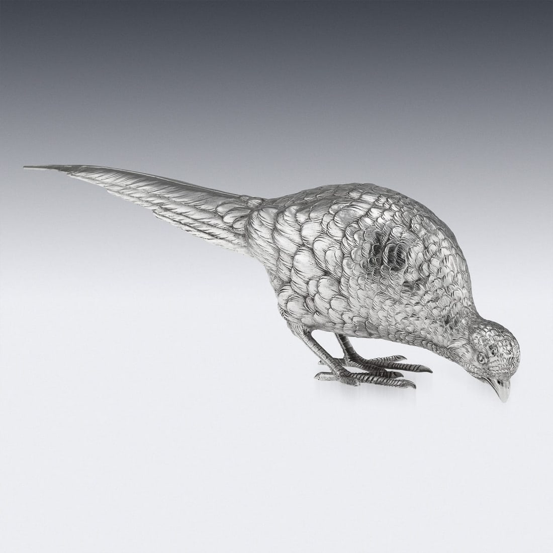 ANTIQUE 20thC ITALIAN SOLID SILVER PAIR OF PHEASANT STATUES c.1920 - 6