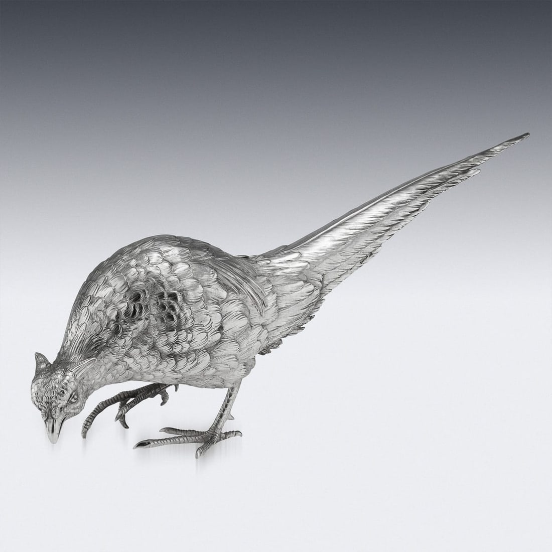 ANTIQUE 20thC ITALIAN SOLID SILVER PAIR OF PHEASANT STATUES c.1920 - 7