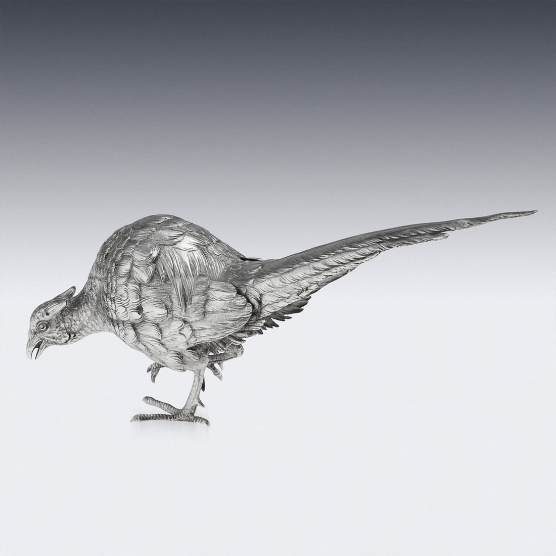 ANTIQUE 20thC ITALIAN SOLID SILVER PAIR OF PHEASANT STATUES c.1920 - 8