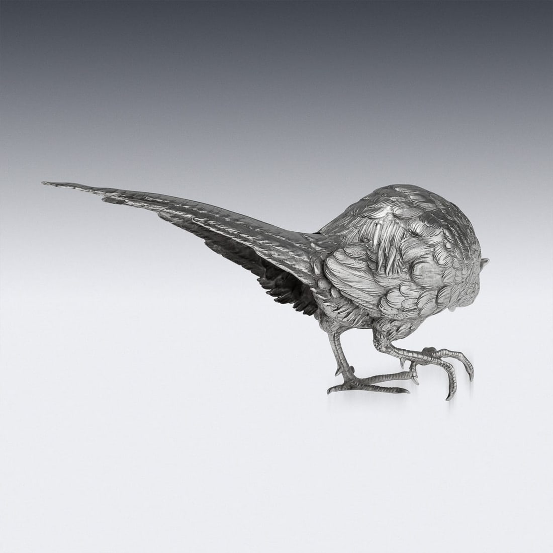 ANTIQUE 20thC ITALIAN SOLID SILVER PAIR OF PHEASANT STATUES c.1920 - 9
