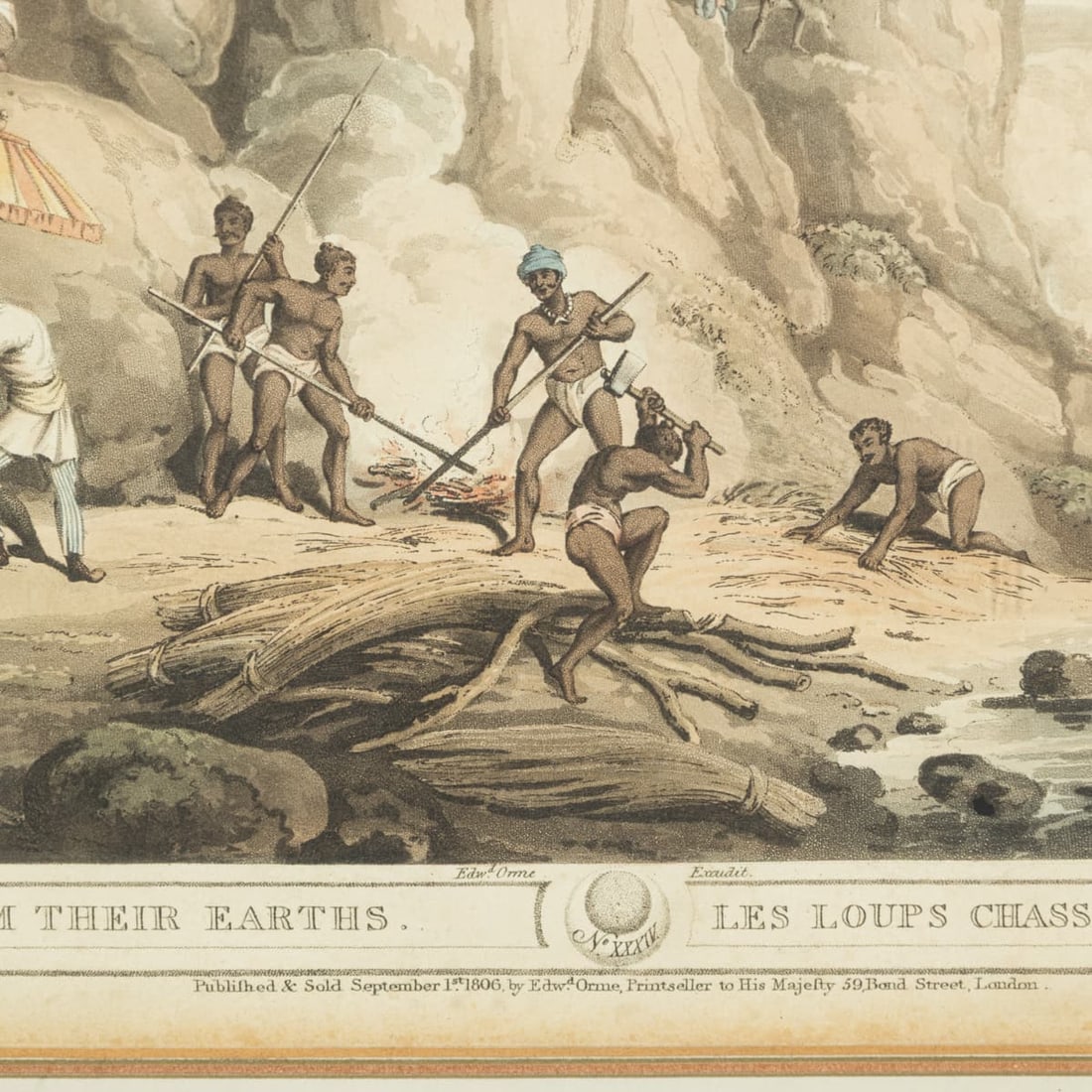 ANTIQUE 19thC "CHASSE DES LOUPS DANS LEURS TANIÈRES" BY EDWARD ORME c.1806 - 12