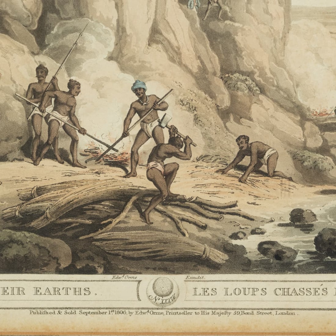 ANTIQUE 19thC "CHASSE DES LOUPS DANS LEURS TANIÈRES" BY EDWARD ORME c.1806 - 9