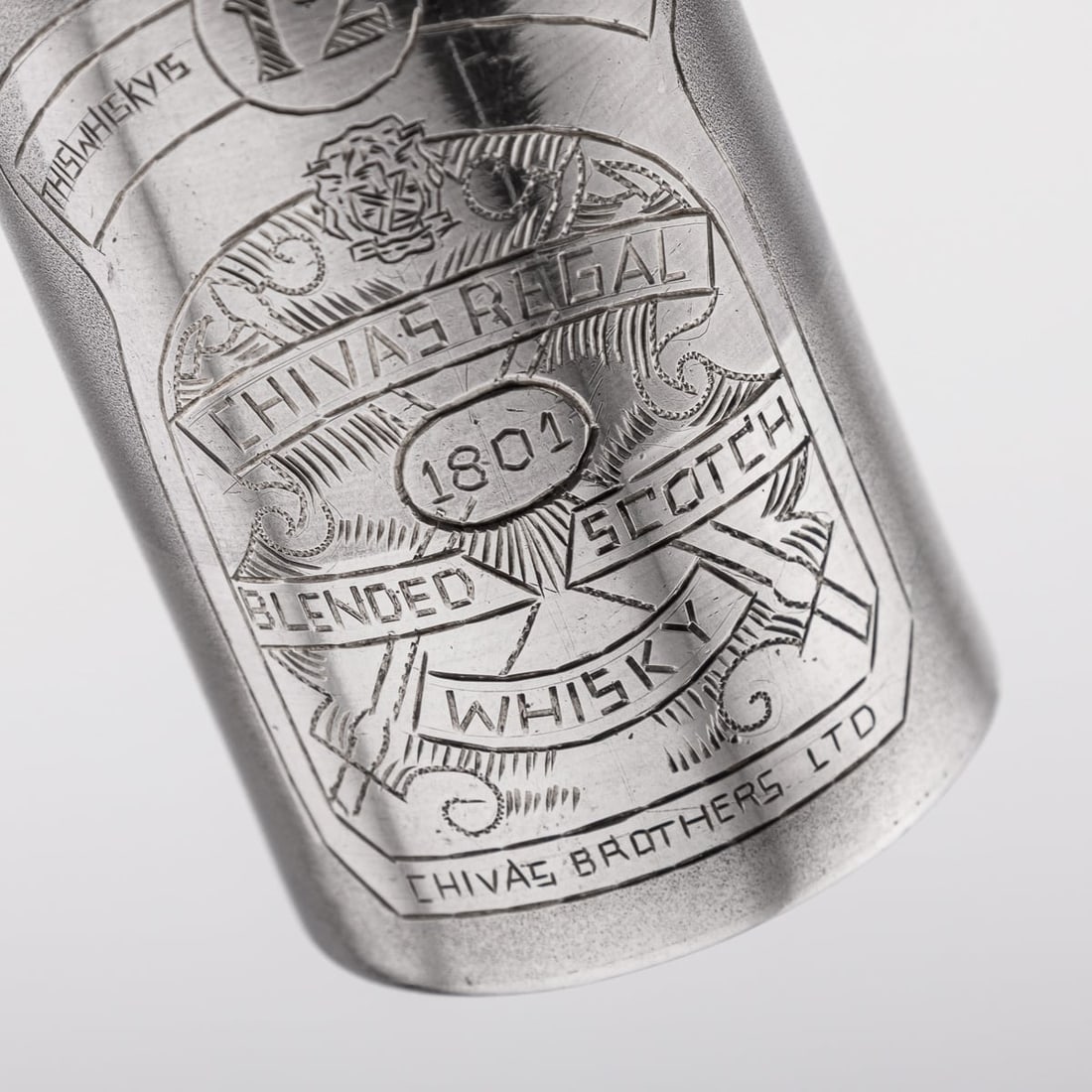 NOVELTY SOLID SILVER MINIATURE CHIVAS REGAL WHISKY BOTTLE - 10