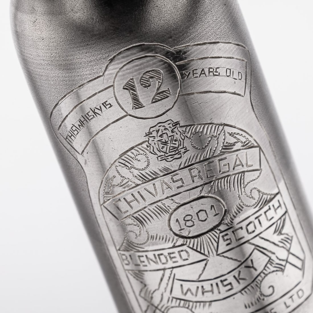 NOVELTY SOLID SILVER MINIATURE CHIVAS REGAL WHISKY BOTTLE - 11