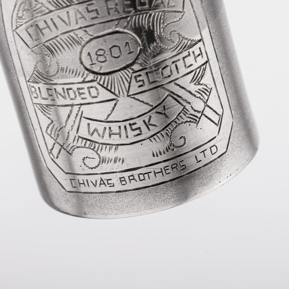 NOVELTY SOLID SILVER MINIATURE CHIVAS REGAL WHISKY BOTTLE - 12