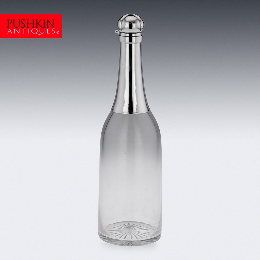ANTIQUE 19thC VICTORIAN SOLID SILVER & GLASS "CHAMPAGNE BOTTLE" DECANTER c.1895 - 2