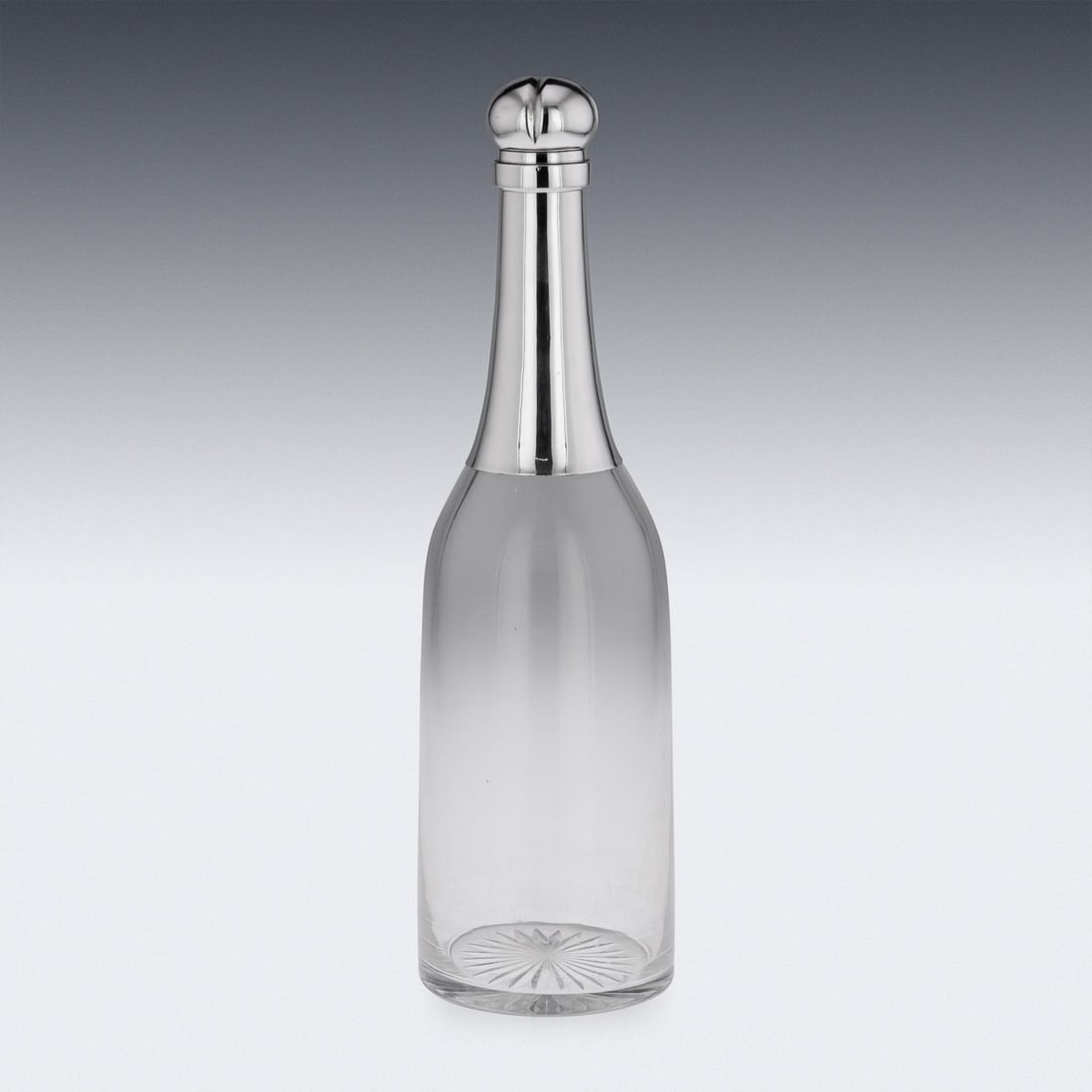 ANTIQUE 19thC VICTORIAN SOLID SILVER & GLASS "CHAMPAGNE BOTTLE" DECANTER c.1895 - 3