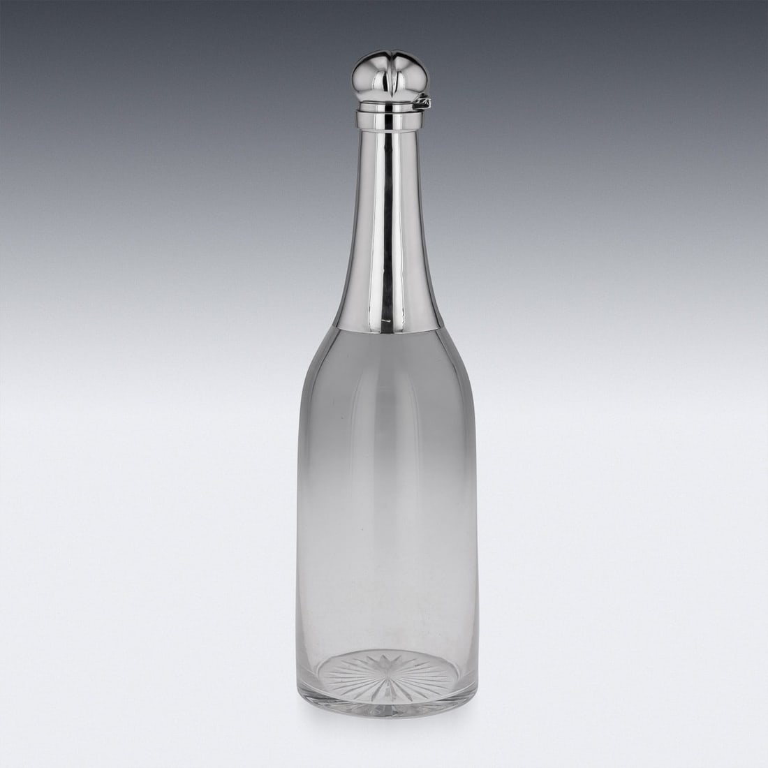 ANTIQUE 19thC VICTORIAN SOLID SILVER & GLASS "CHAMPAGNE BOTTLE" DECANTER c.1895 - 4
