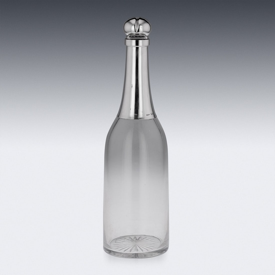 ANTIQUE 19thC VICTORIAN SOLID SILVER & GLASS "CHAMPAGNE BOTTLE" DECANTER c.1895 - 5
