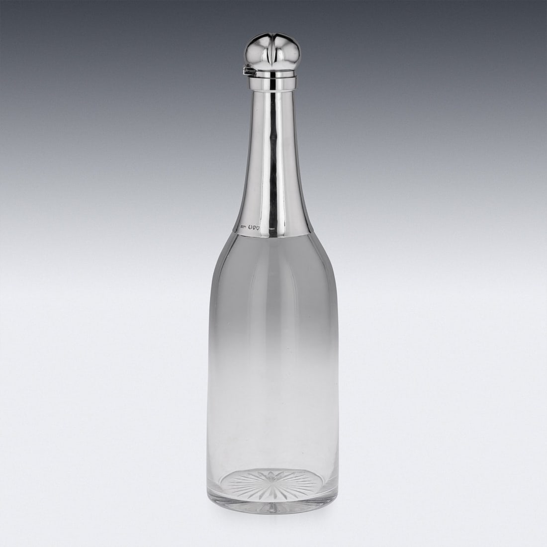 ANTIQUE 19thC VICTORIAN SOLID SILVER & GLASS "CHAMPAGNE BOTTLE" DECANTER c.1895 - 6