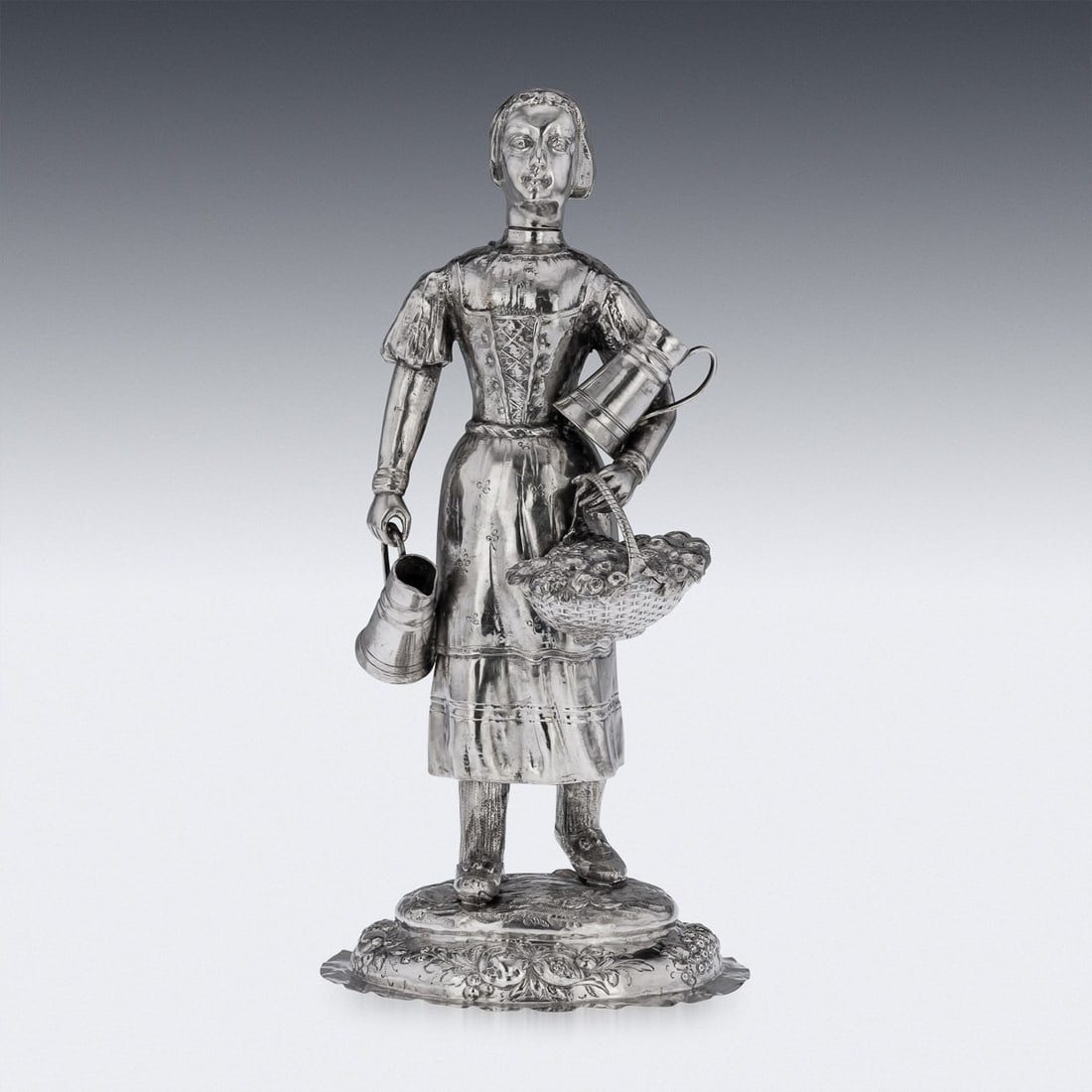 ANTIQUE 19thC GERMAN SOLID SILVER FIGURE OF A FRUIT SELLER c.1880 - 2