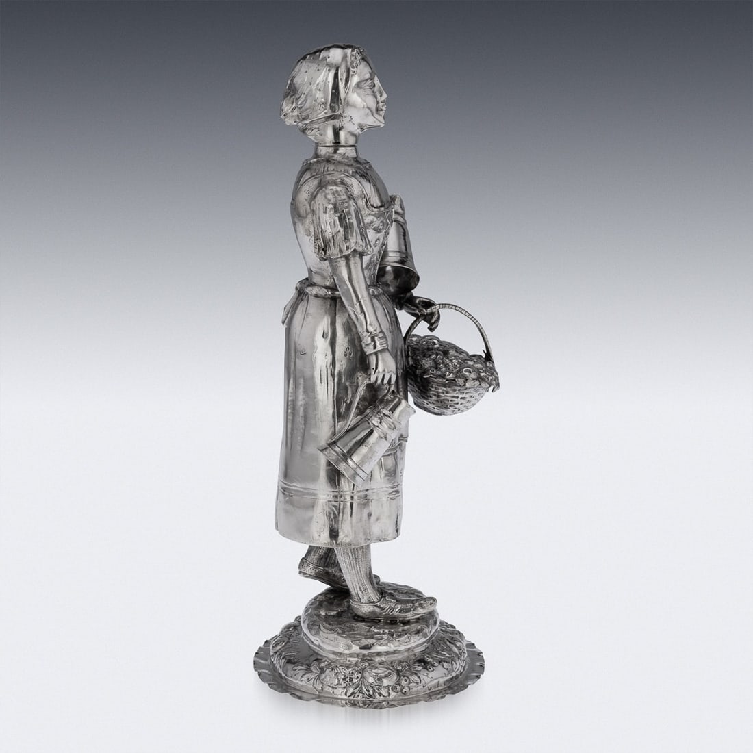 ANTIQUE 19thC GERMAN SOLID SILVER FIGURE OF A FRUIT SELLER c.1880 - 5