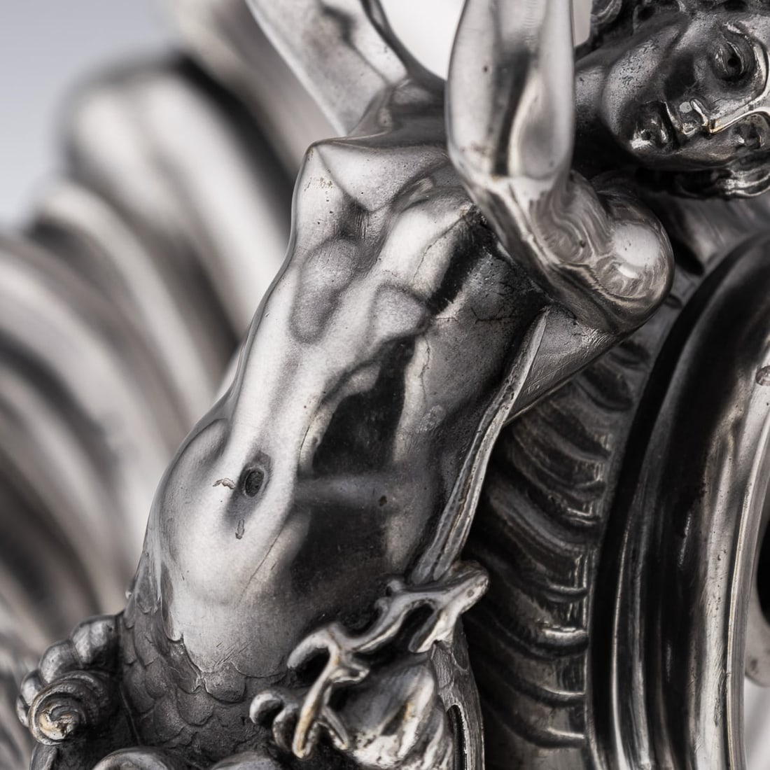 ANTIQUE 19thC FRENCH SILVER PLATE HIPPOCAMPI, MERMAID & SHELL CENTREPIECE c.1890 - 11
