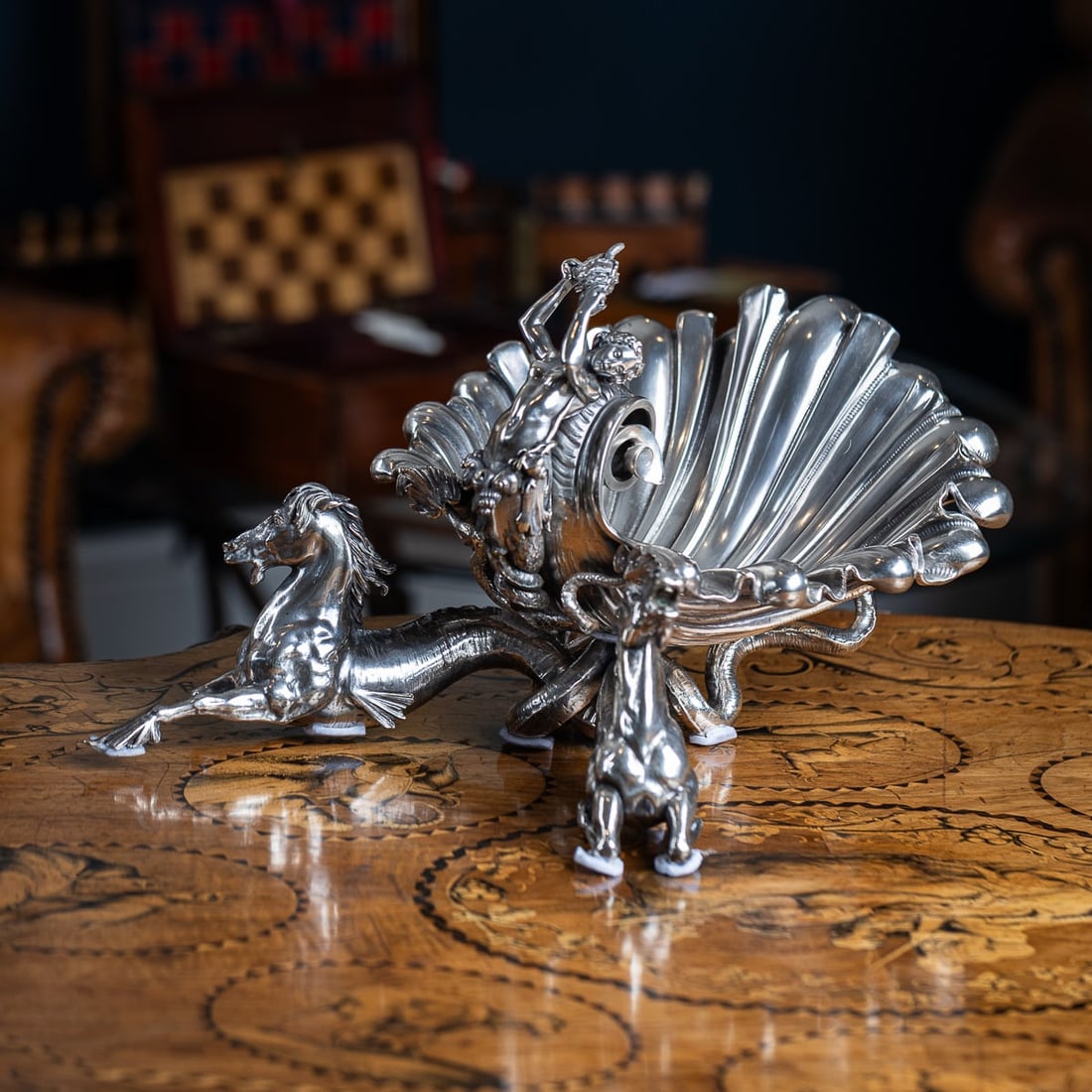 ANTIQUE 19thC FRENCH SILVER PLATE HIPPOCAMPI, MERMAID & SHELL CENTREPIECE c.1890 - 2