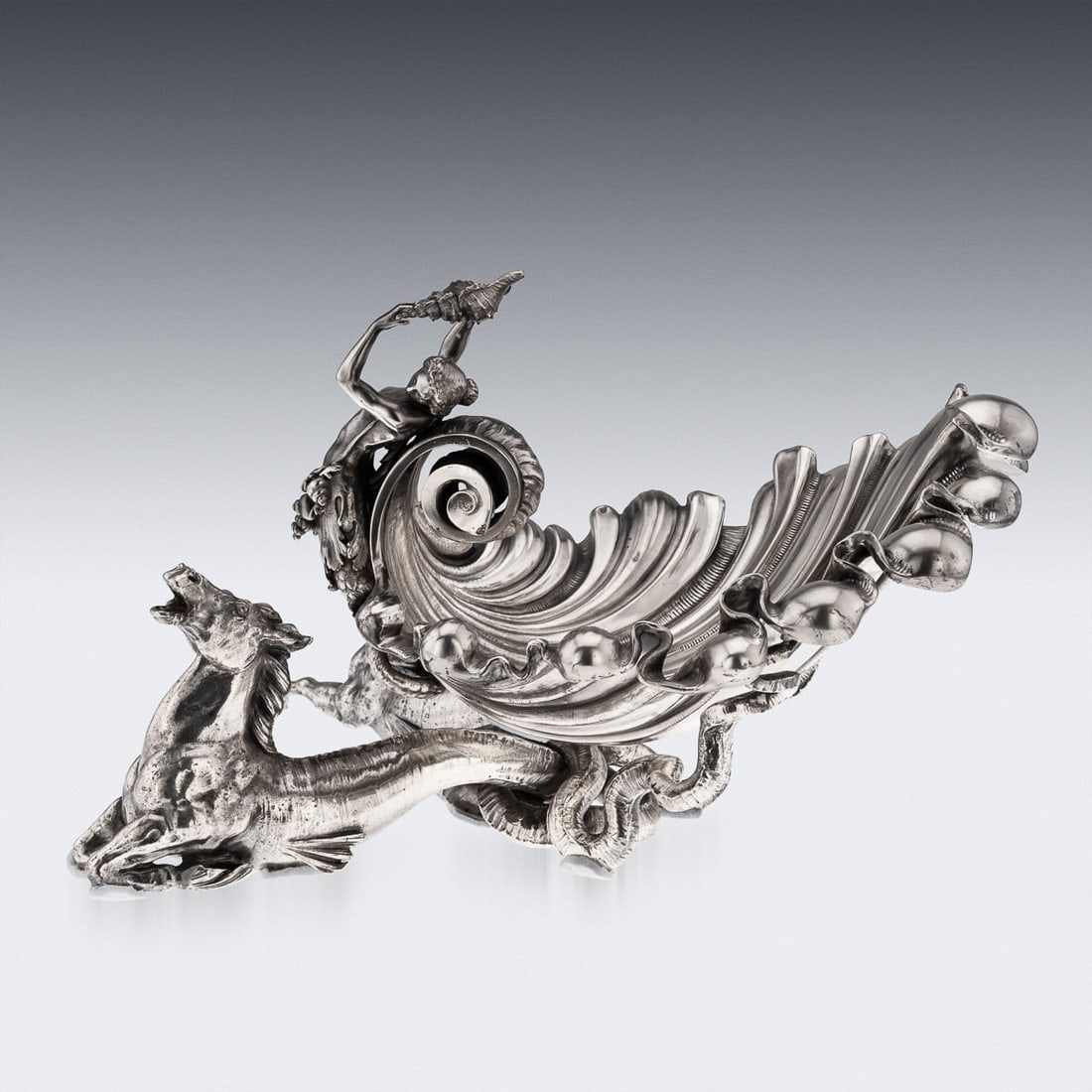 ANTIQUE 19thC FRENCH SILVER PLATE HIPPOCAMPI, MERMAID & SHELL CENTREPIECE c.1890 - 3
