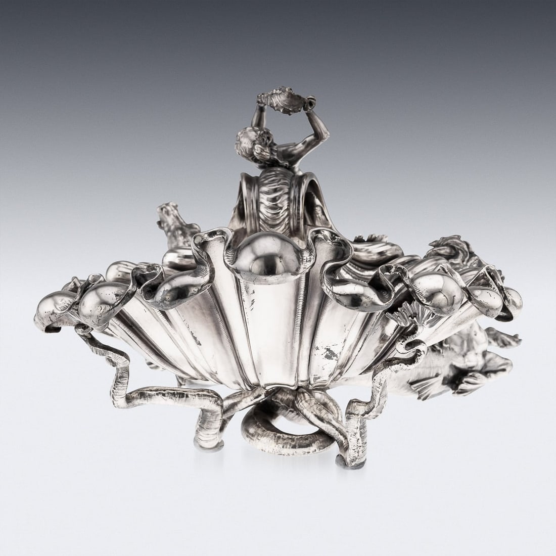 ANTIQUE 19thC FRENCH SILVER PLATE HIPPOCAMPI, MERMAID & SHELL CENTREPIECE c.1890 - 4